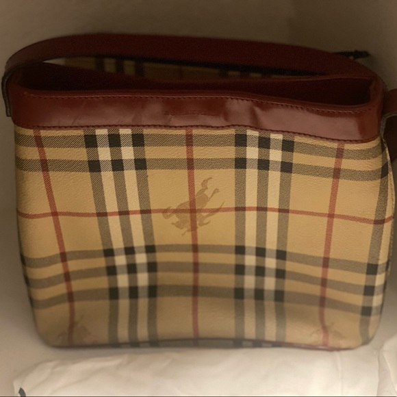 90'S BURBERRY NOVA CHECK RED TRIM leather TOTE - Picture 1 of 2